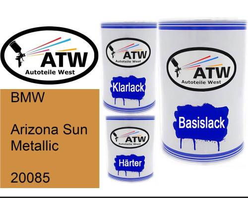 BMW, Arizona Sun Metallic, 20085: 500ml Lackdose + 500ml Klarlack + 250ml Härter - Set, von ATW Autoteile West.